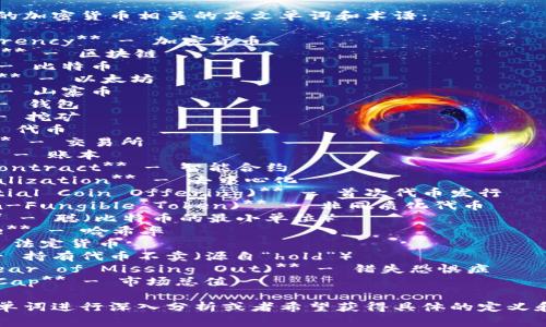 以下是一些常见的加密货币相关的英文单词和术语：

1. **Cryptocurrency** - 加密货币
2. **Blockchain** - 区块链
3. **Bitcoin** - 比特币
4. **Ethereum** - 以太坊
5. **Altcoin** - 山寨币
6. **Wallet** - 钱包
7. **Mining** - 挖矿
8. **Token** - 代币
9. **Exchange** - 交易所
10. **Ledger** - 账本
11. **Smart Contract** - 智能合约
12. **Decentralization** - 去中心化
13. **ICO (Initial Coin Offering)** - 首次代币发行
14. **NFT (Non-Fungible Token)** - 非同质化代币
15. **Satoshi** - 聪（比特币的最小单位）
16. **Hashrate** - 哈希率
17. **Fiat** - 法定货币
18. **HODL** - 持有代币不卖（源自“hold”）
19. **FOMO (Fear of Missing Out)** - 错失恐惧症
20. **Market Cap** - 市场总值

如果需要对这些单词进行深入分析或者希望获得具体的定义和用途，请告诉我！